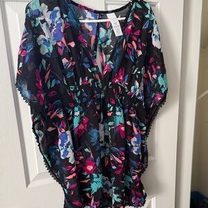 Time and Tru Floral Swim Coverup - Black, Blue, Pink